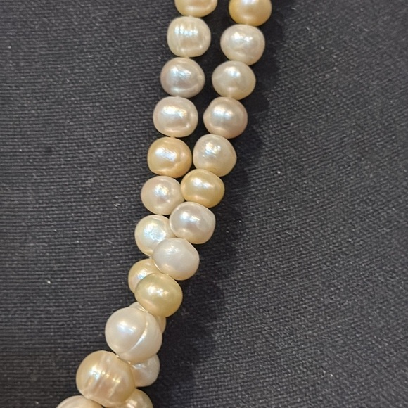 Vintage Freshwater Baroque Circle Pearl Necklace Double Strand Silver toggle 25” - Picture 11 of 15